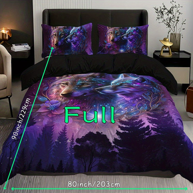 Purple Starry Wolf 3-Piece Duvet Cover Set