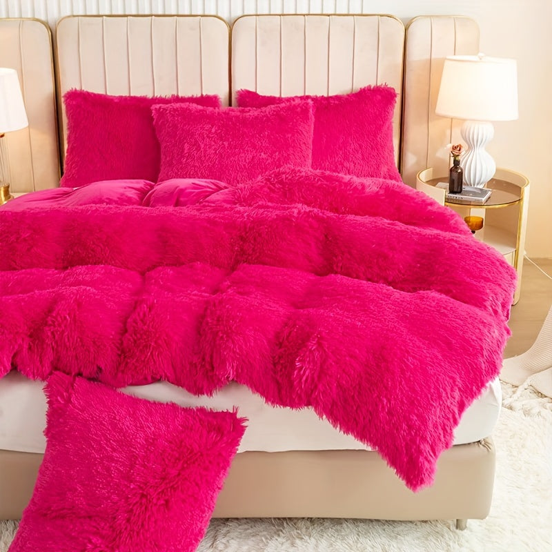 Multicolor Plush Cover Set – Soft Fluffy Bedding with Pillowcases