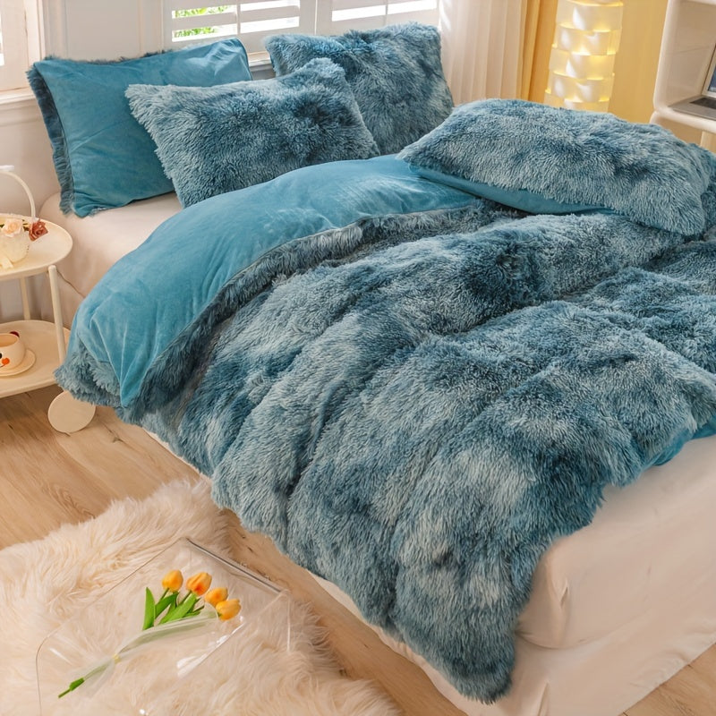 Y2K Tie-Dye Plush Cover Set – Soft Gradient Bedding with Pillowcases