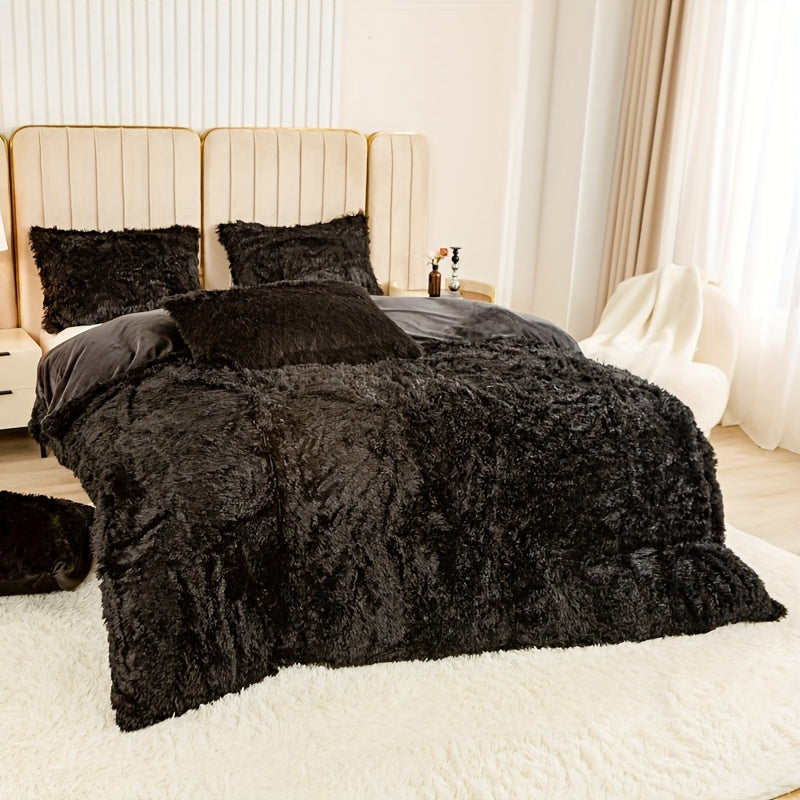 Multicolor Plush Cover Set – Soft Fluffy Bedding with Pillowcases