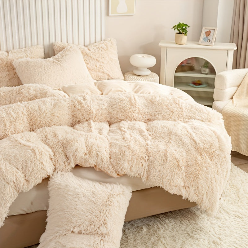 Multicolor Plush Cover Set – Soft Fluffy Bedding with Pillowcases