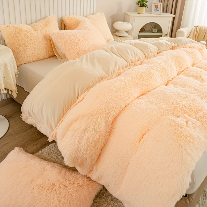 Multicolor Plush Cover Set – Soft Fluffy Bedding with Pillowcases