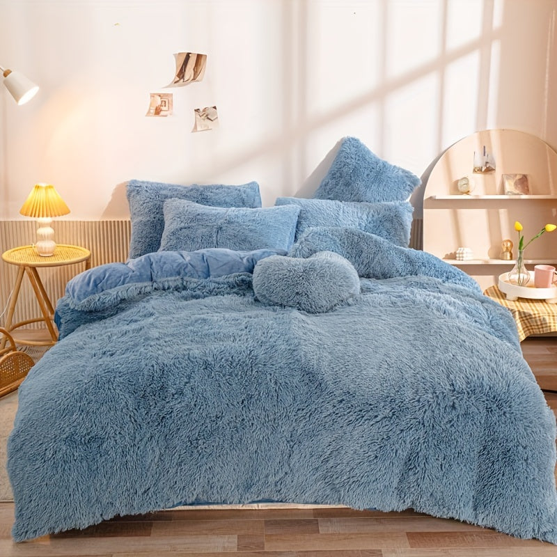 Multicolor Plush Cover Set – Soft Fluffy Bedding with Pillowcases