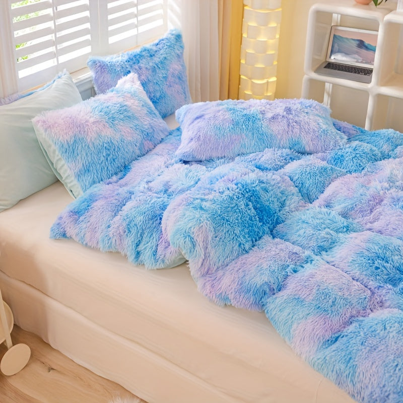 Y2K Tie-Dye Plush Cover Set – Soft Gradient Bedding with Pillowcases