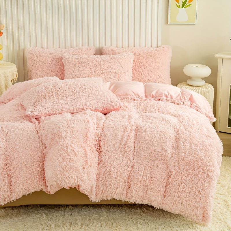 Multicolor Plush Cover Set – Soft Fluffy Bedding with Pillowcases