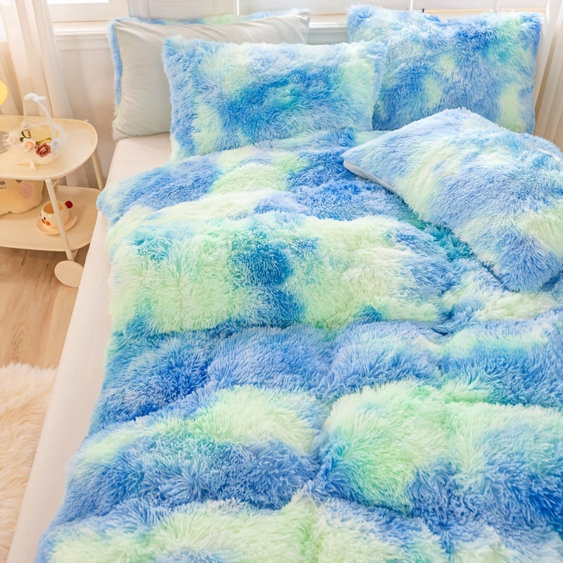 Y2K Tie-Dye Plush Cover Set – Soft Gradient Bedding with Pillowcases