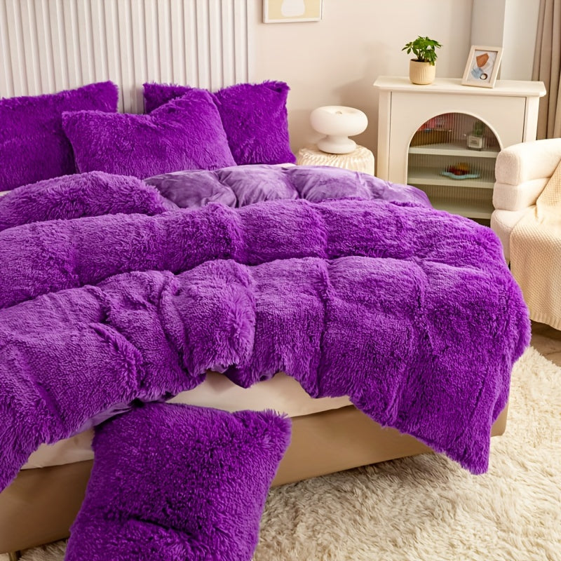 Multicolor Plush Cover Set – Soft Fluffy Bedding with Pillowcases
