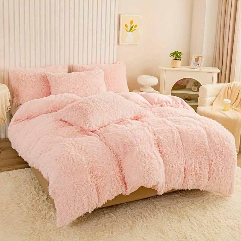 Multicolor Plush Cover Set – Soft Fluffy Bedding with Pillowcases