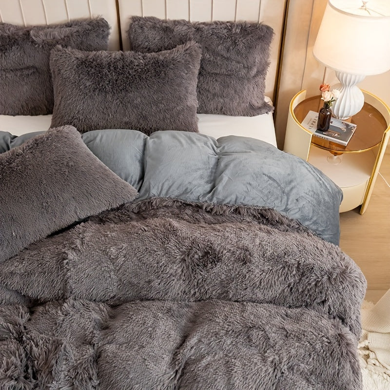 Multicolor Plush Cover Set – Soft Fluffy Bedding with Pillowcases