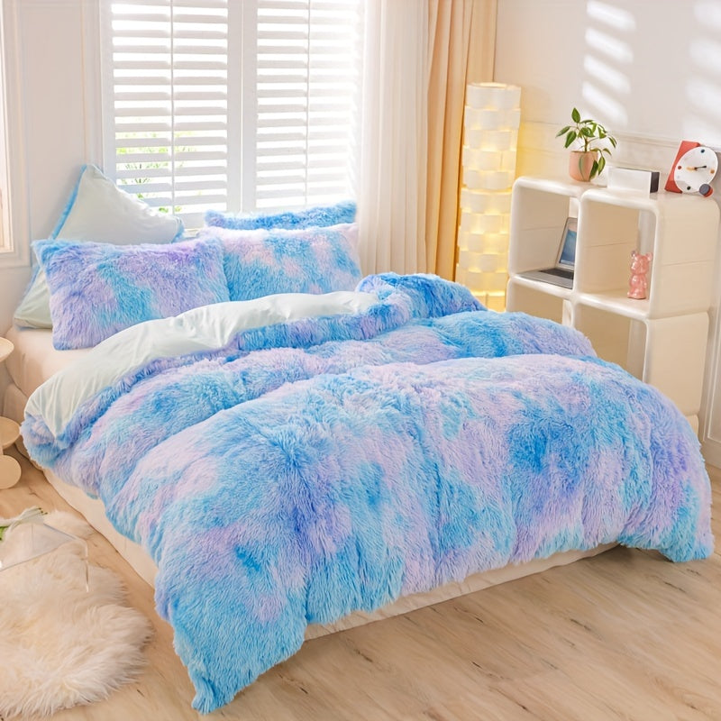 Y2K Tie-Dye Plush Cover Set – Soft Gradient Bedding with Pillowcases