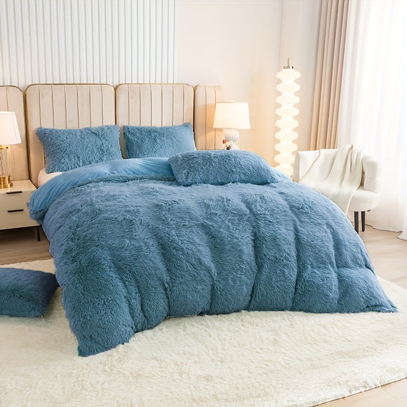 Multicolor Plush Cover Set – Soft Fluffy Bedding with Pillowcases