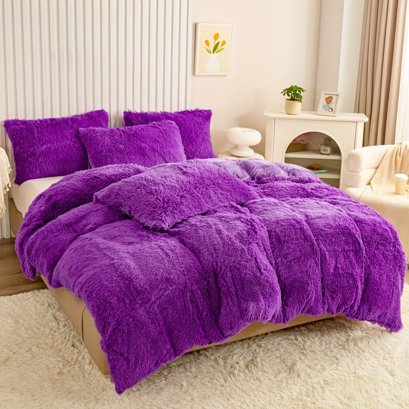 Multicolor Plush Cover Set – Soft Fluffy Bedding with Pillowcases