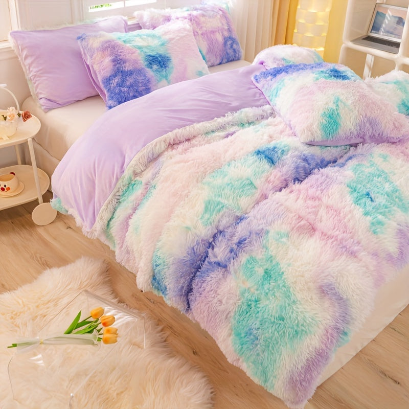 Y2K Tie-Dye Plush Cover Set – Soft Gradient Bedding with Pillowcases