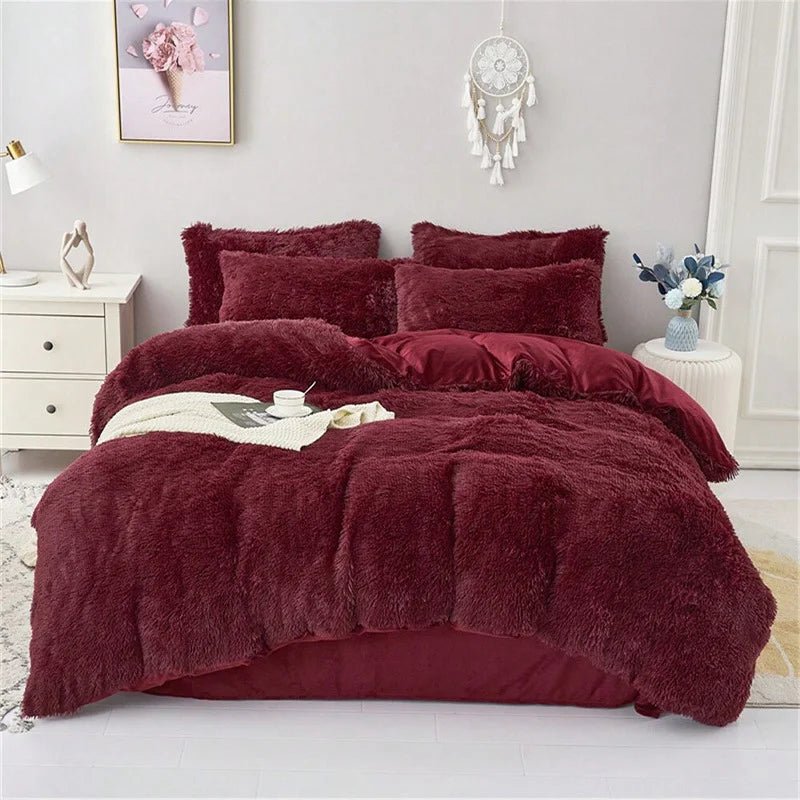 Multicolor Plush Cover Set – Soft Fluffy Bedding with Pillowcases