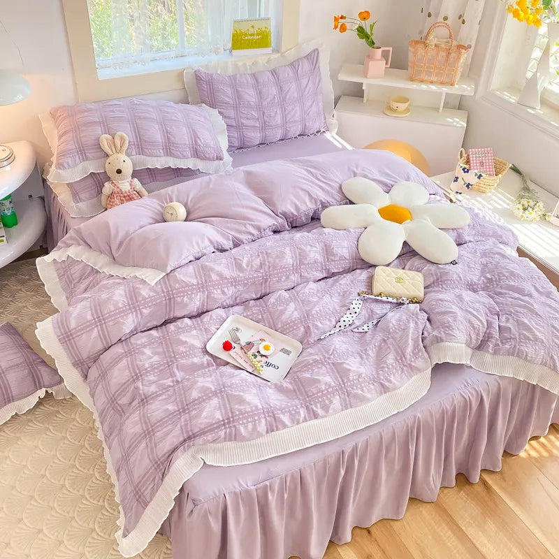 Princess-style quilt cover set creating a cozy and girly bedroom atmosphere