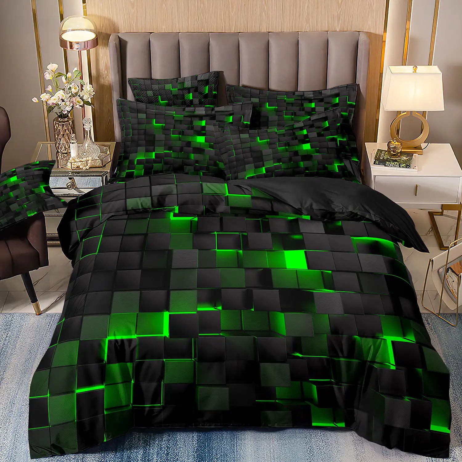 Red glowing texture of Velura 3D bed cover highlighting modern aesthetic
