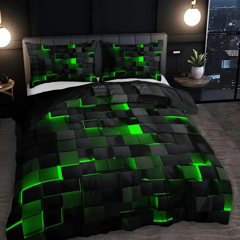 Masculine modern bedroom design with Velura 3D black and red gradient cover set