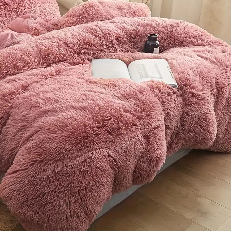 Multicolor Plush Cover Set – Soft Fluffy Bedding with Pillowcases