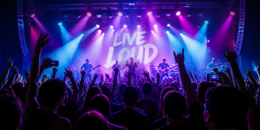 Concert venue with stage lights and crowd - choosing the right bag for live music events