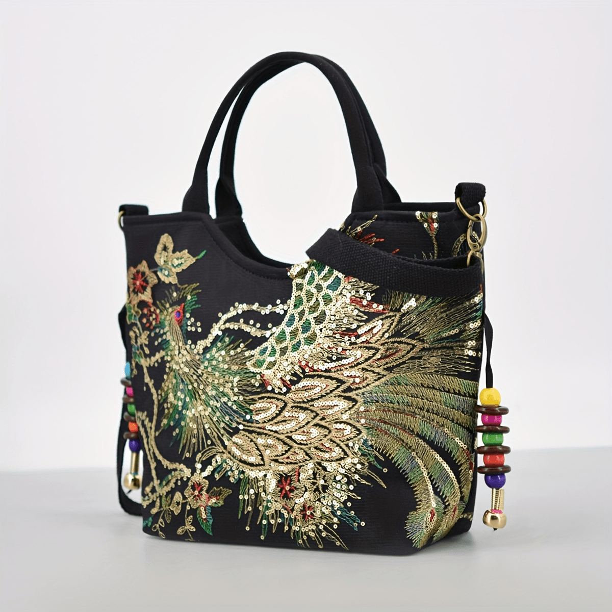 Phoenix Embroidered Canvas Satchel