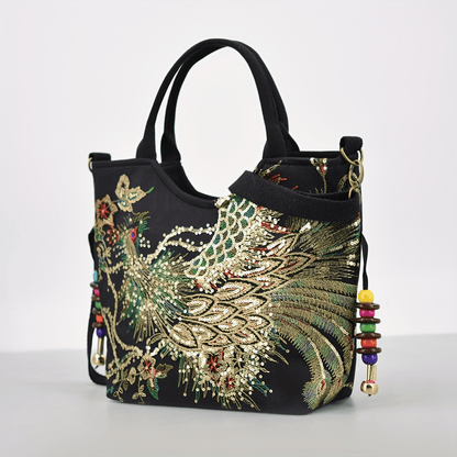 Phoenix Embroidered Canvas Satchel