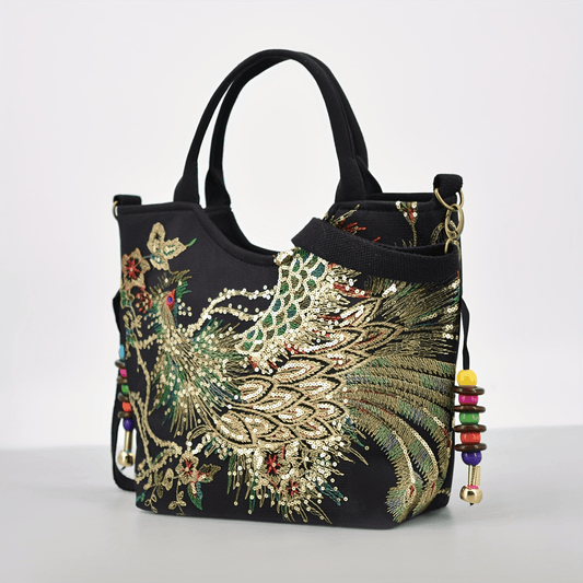 Phoenix Embroidered Canvas Satchel