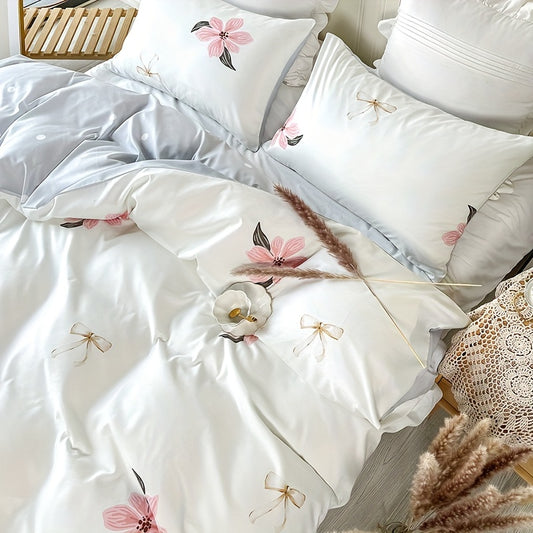 Elegant Satin Botanical 3-Piece Duvet Cover Set