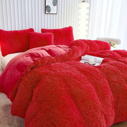Multicolor Plush Cover Set – Soft Fluffy Bedding with Pillowcases