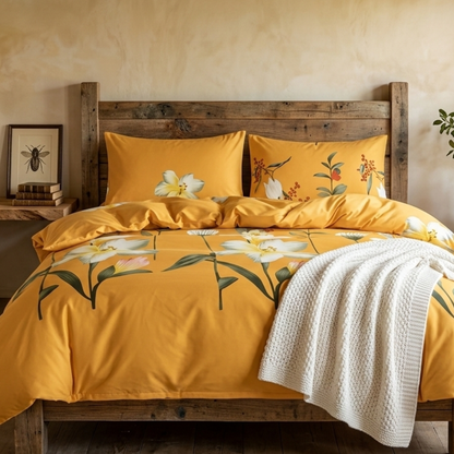 Yellow Lily Floral 3-Piece Duvet Cover Set