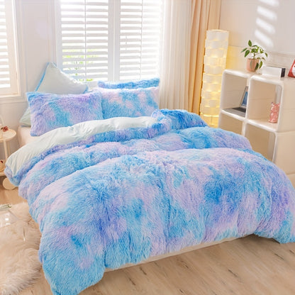 Y2K Tie-Dye Plush Cover Set – Soft Gradient Bedding with Pillowcases