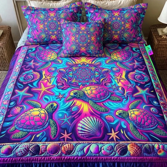Vibrant Mandala Turtle Trippy 3-Piece Duvet Cover Set