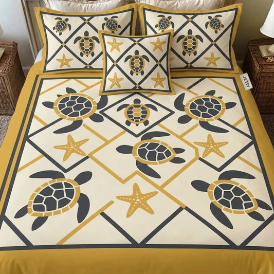Mustard Coastal Lattice 3-Piece Duvet Cover Set