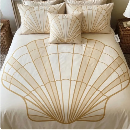 Elegant Scallop Outline Cream 3-Piece Duvet Cover Set