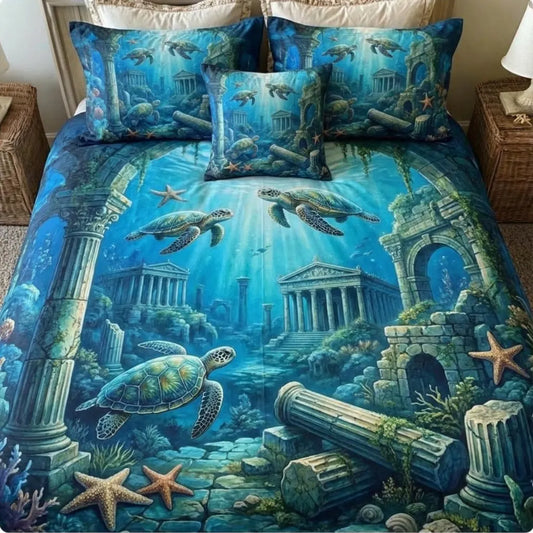 Atlantis Turtle Ruins 3-Piece Duvet Cover Set