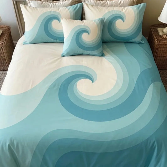 Refreshing Blue Tide Geometric 3-Piece Duvet Cover Set