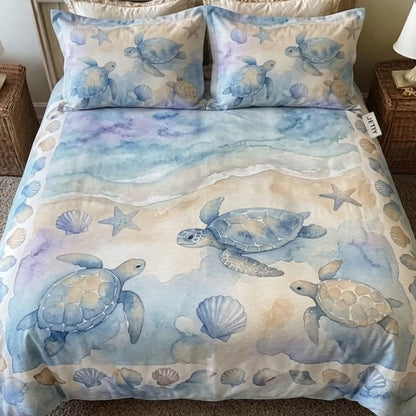 Serene Seaside Watercolor Marine 3-Piece Duvet Cover Set