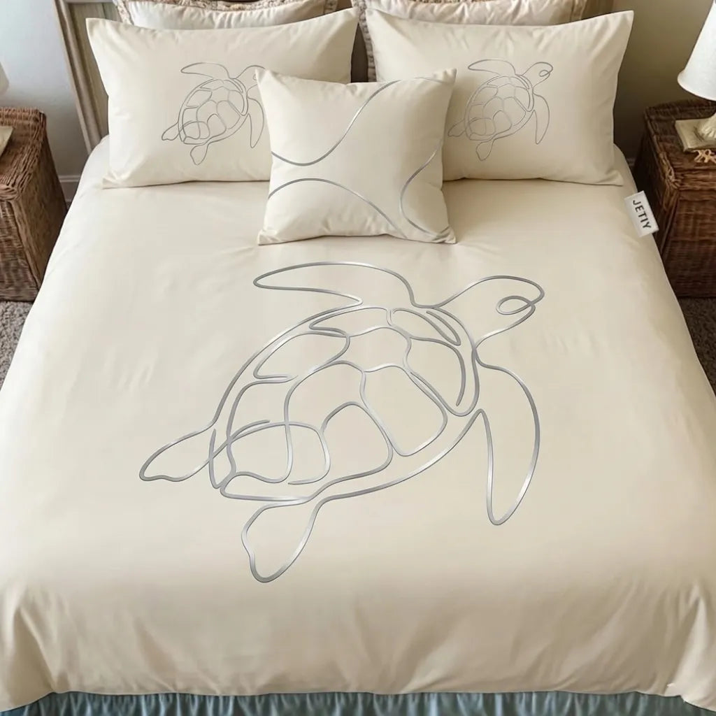Pure Simplicity Minimal Sea Turtle 3-Piece Duvet Cover Set