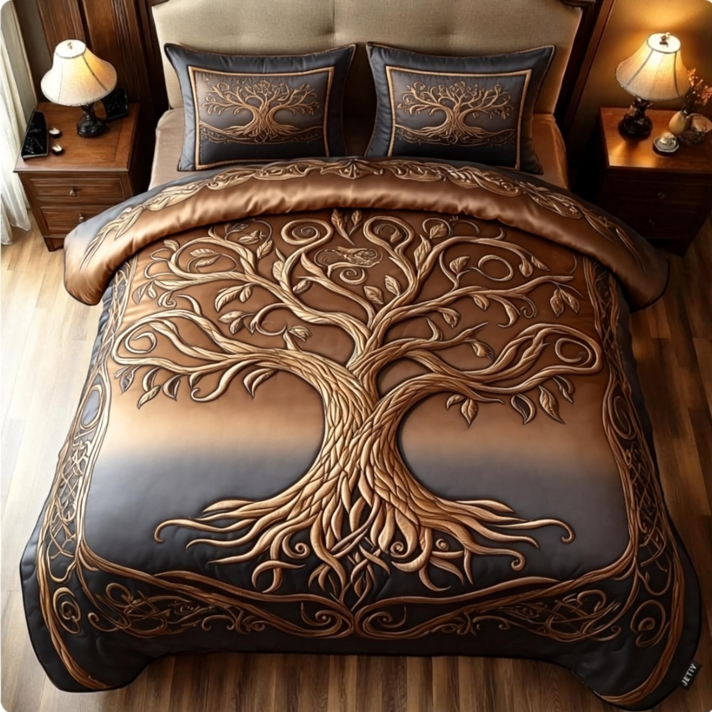 Golden Tree of Life Celtic 3-Piece Duvet Cover Set