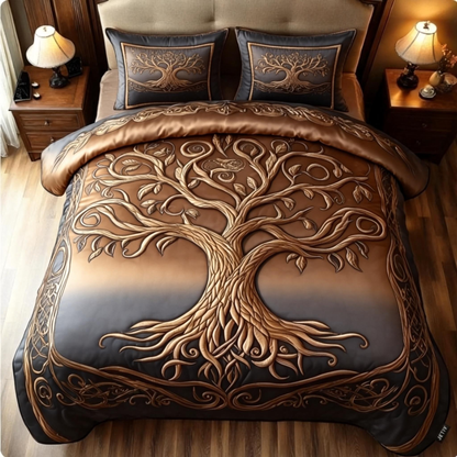 Golden Tree of Life Celtic 3-Piece Duvet Cover Set