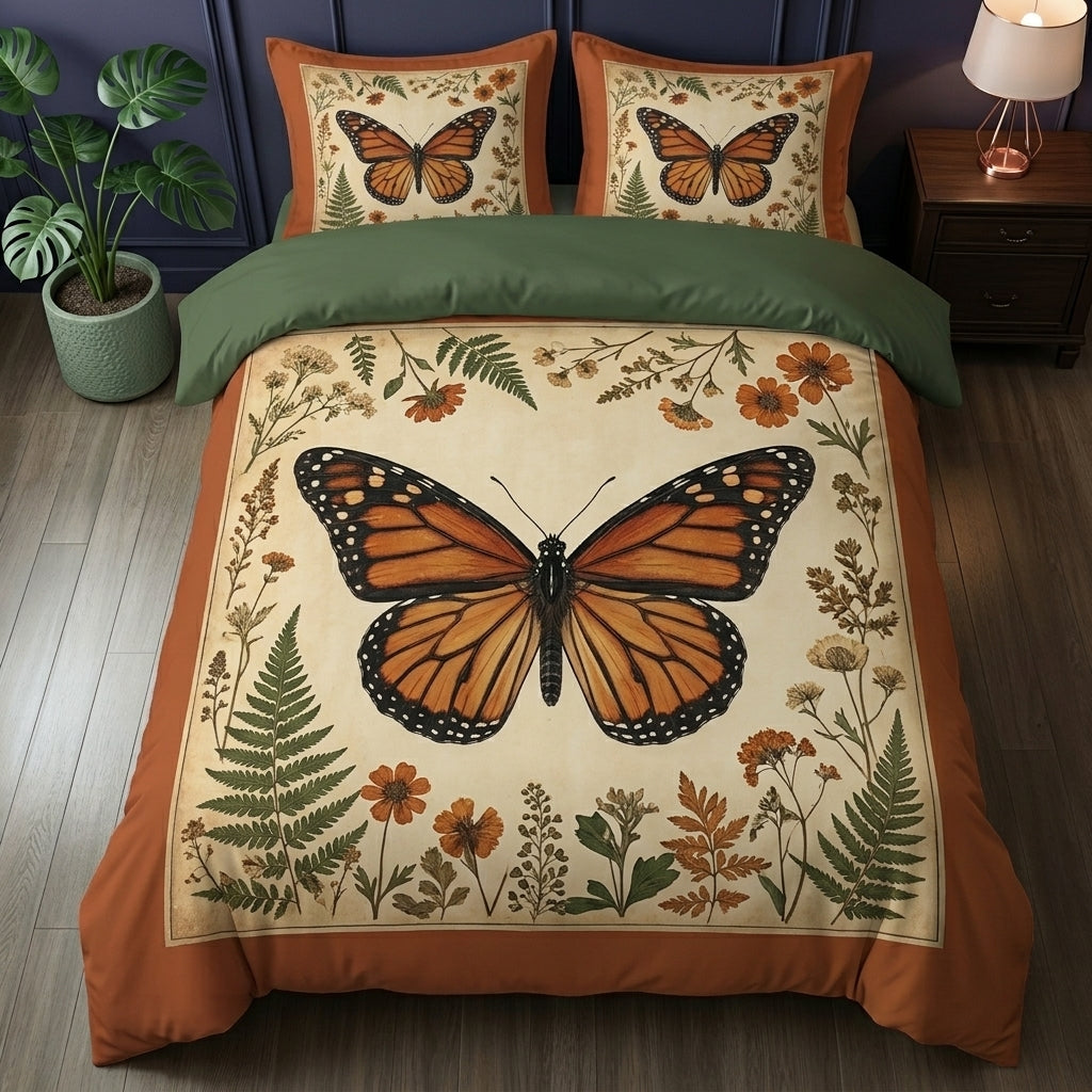 Monarch Butterfly Botanical 3-Piece Duvet Cover Set