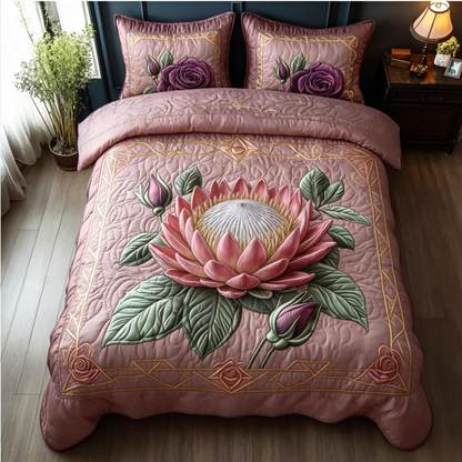 Dusty Rose Protea Luxury 3-Piece Duvet Cover Set