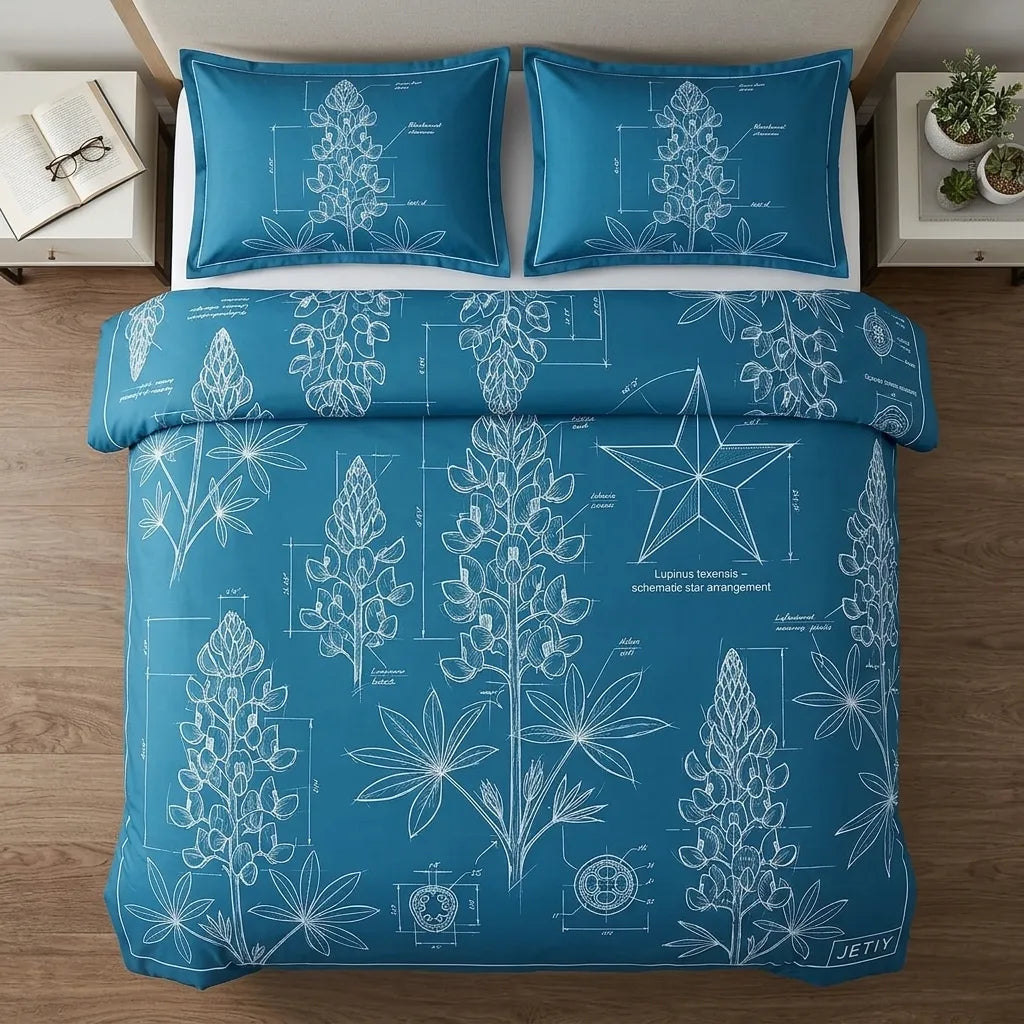 Bluebonnet Blueprint 3-Piece Duvet Cover Set