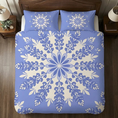 Blue Floral Mandala 3-Piece Duvet Cover Set