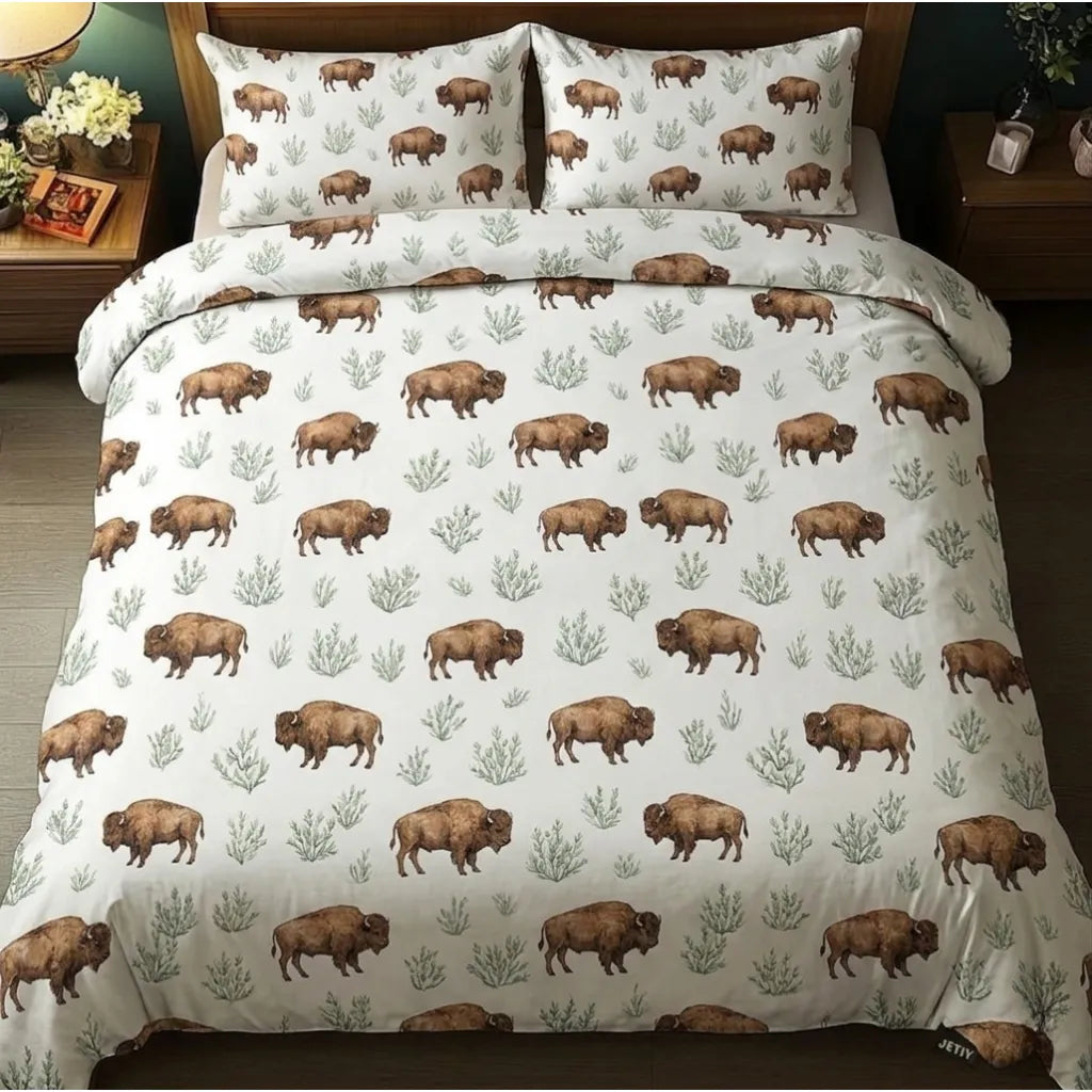 Western Bison Buffalo 3-Piece Duvet Cover Set