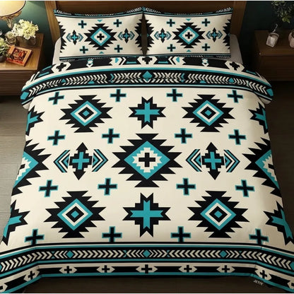 Aztec Tribal Geometric 3-Piece Duvet Cover Set