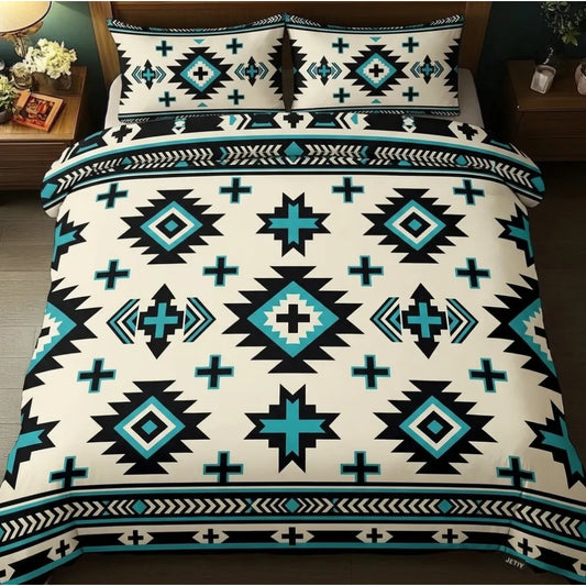 Aztec Tribal Geometric 3-Piece Duvet Cover Set