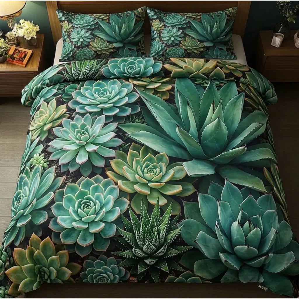Succulent Plant Garden 3-Piece Duvet Cover Set