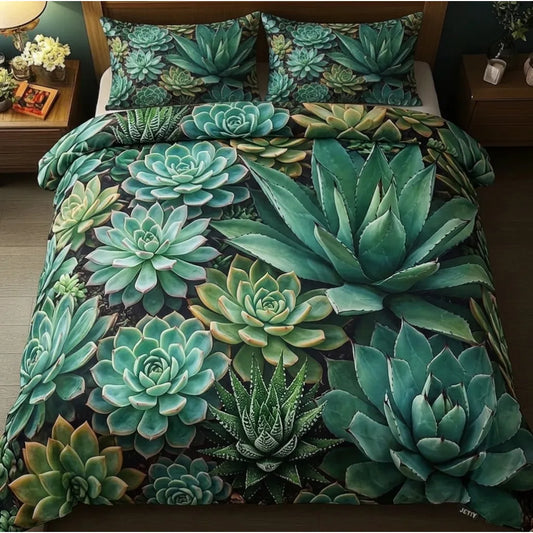 Succulent Plant Garden 3-Piece Duvet Cover Set