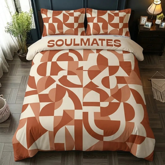 Geometric Terracotta Soulmates 3-Piece Duvet Cover Set