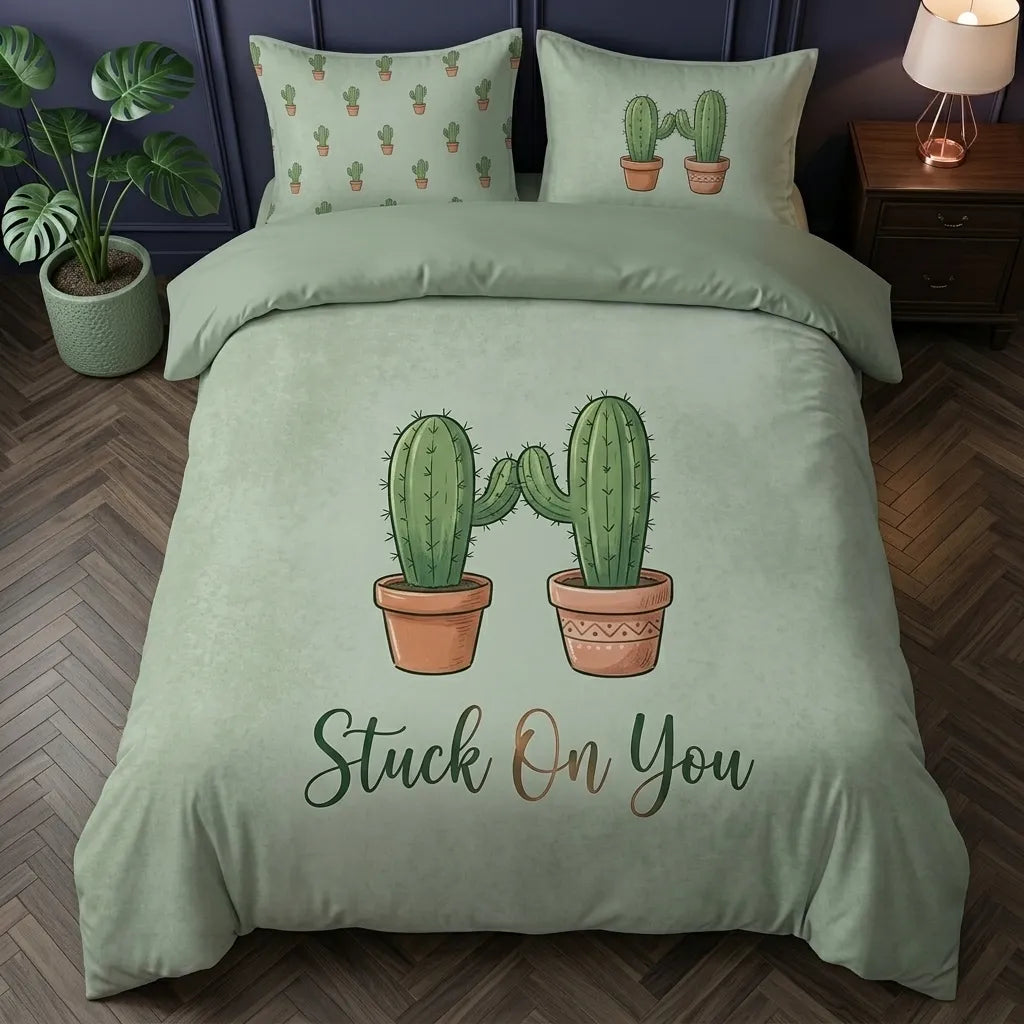 Desert Love Hugging Cacti 3-Piece Duvet Cover Set